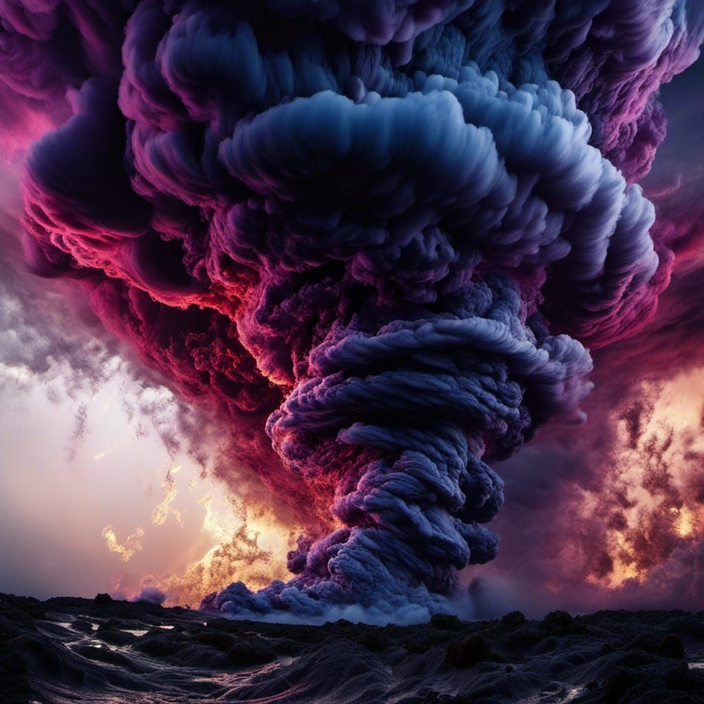 Hyperrealistic Dark Tornado Sunset with Galaxy Colors