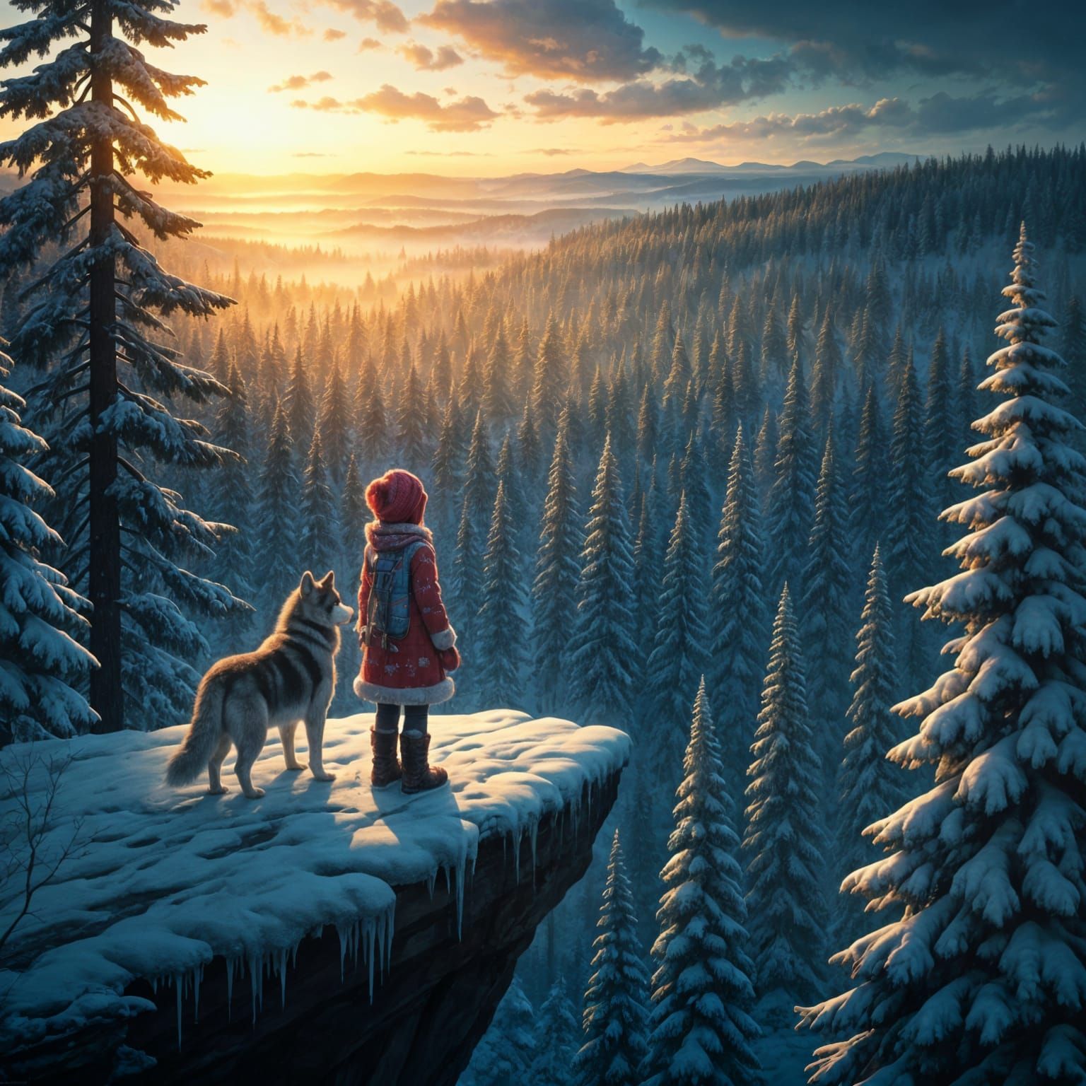 Lost Girl and Stray Dog Stand Together in Breathtaking Winte...