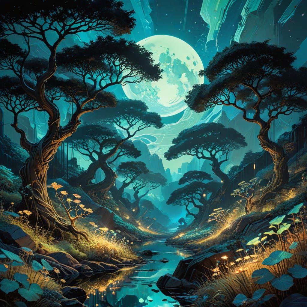 Harvest Celebration in a Dreamlike Fractal Landscape