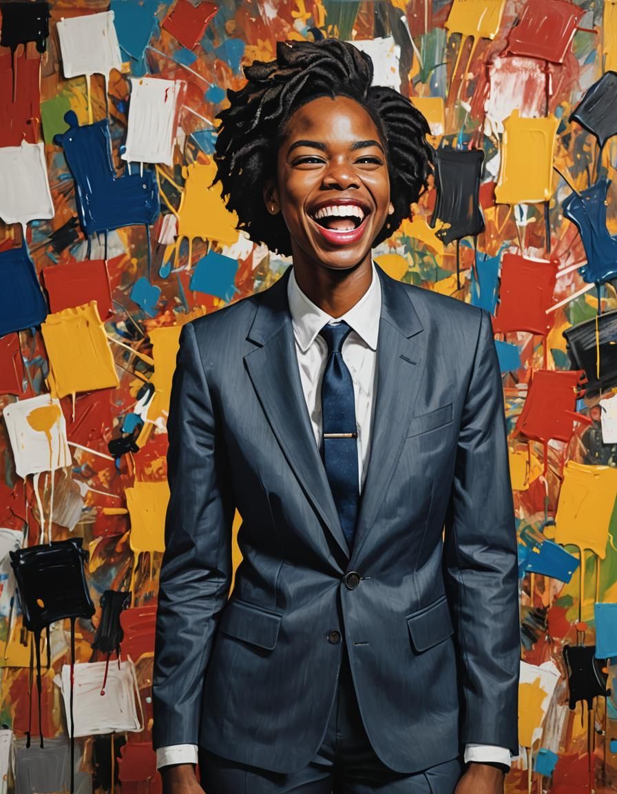 Laughing Woman in Business Suit: Oil Painting Portrait