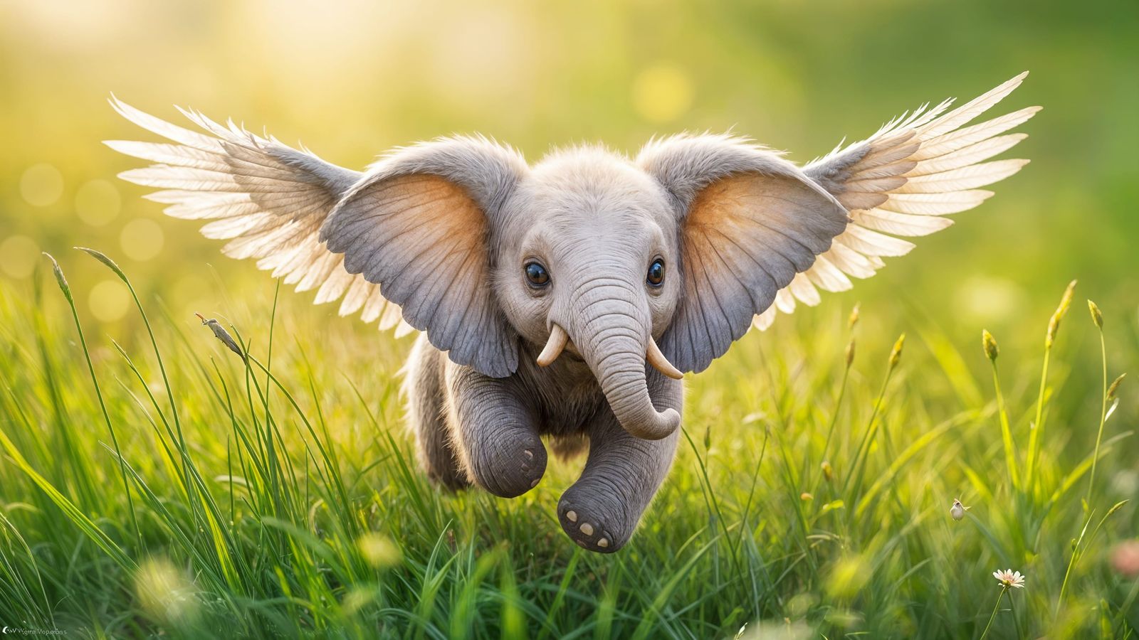Fluffy Pink Elephant Soaring with Eagle Wings