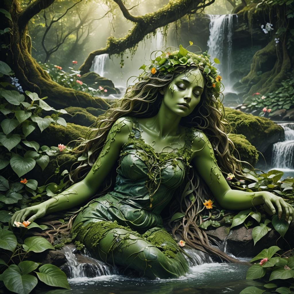 Surreal Nature Woman with Waterfall Hair