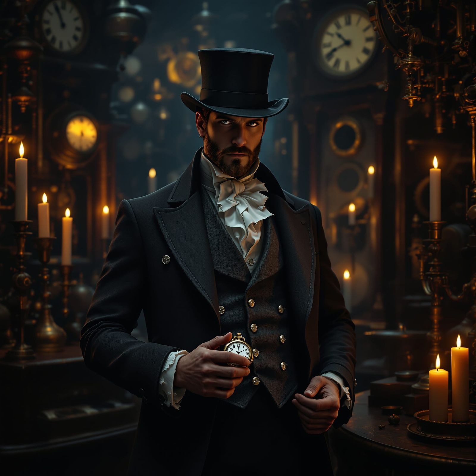 Steampunk Gentleman with Pocket Watch in Cinematic Lighting