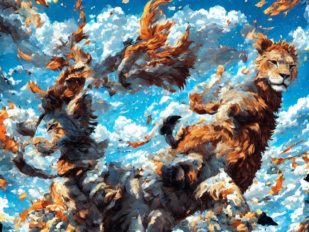 Anthropomorphic Lion and Impala in Standoff Illustration