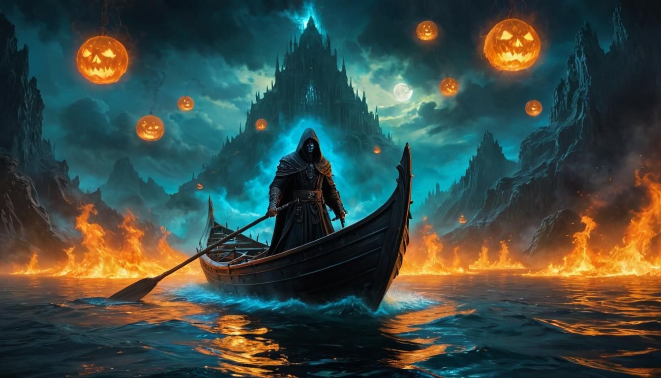 Grim Charon Glides Across the River Styx