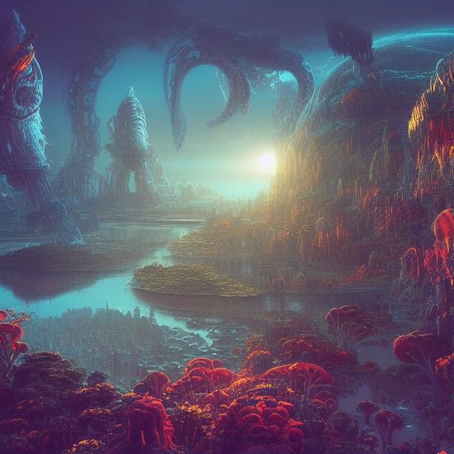Endless Alien City Undersea: Hyperrealistic Digital Painting
