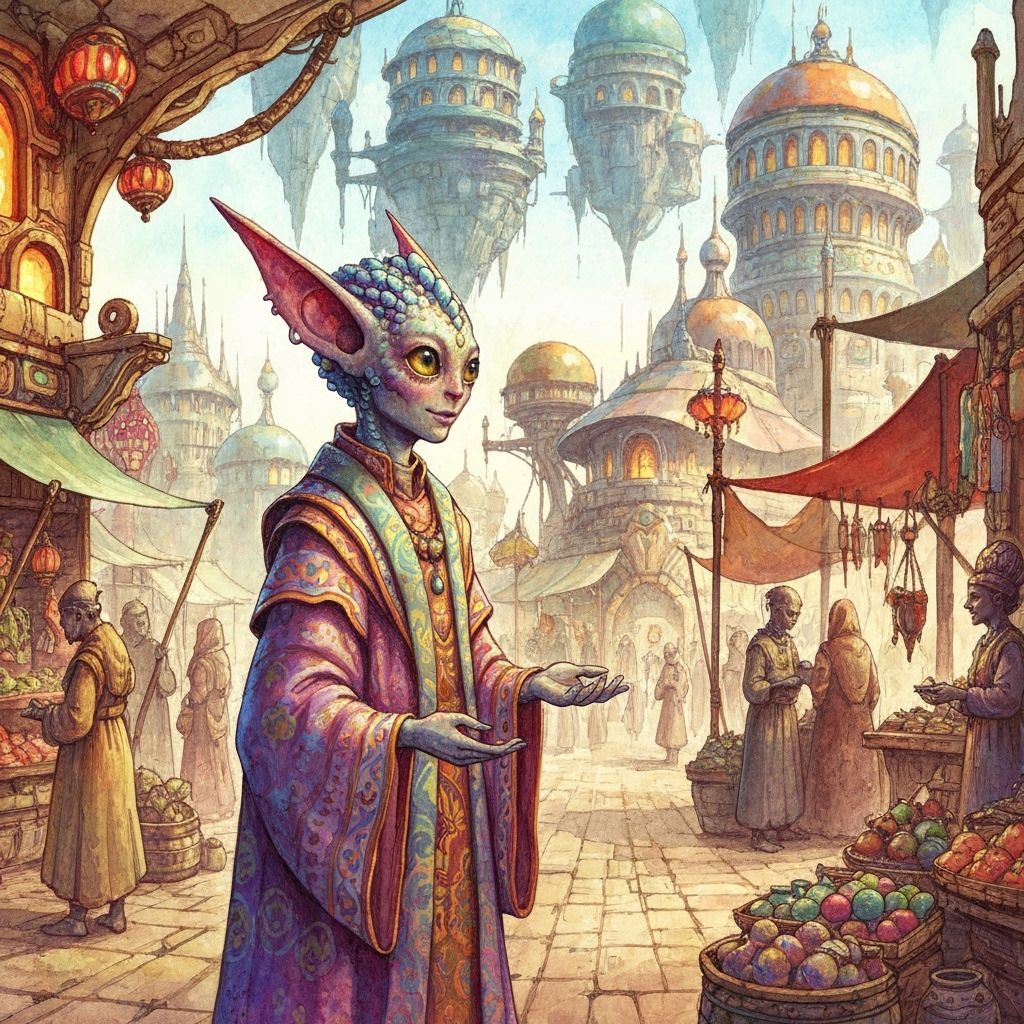 Alien Merchant in Floating City Bazaar