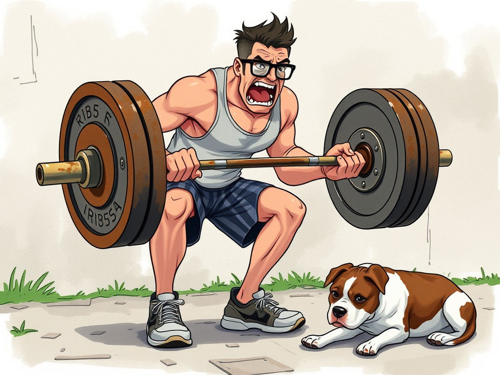 Humorous Anime-Style Weightlifter's Struggle with Heavy Barb...