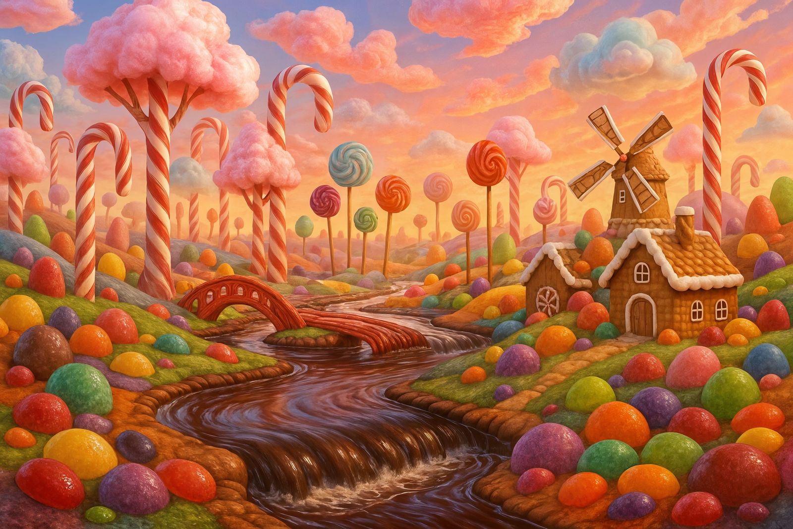 Fantasy Landscape Made of Sweets: Chocolate Rivers & Candy C...