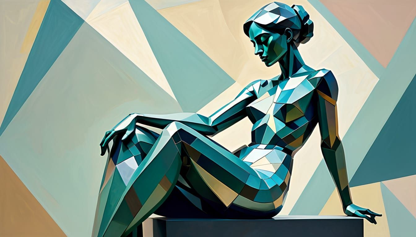 Cubist Impressionist Seated Woman with Classical Still Life