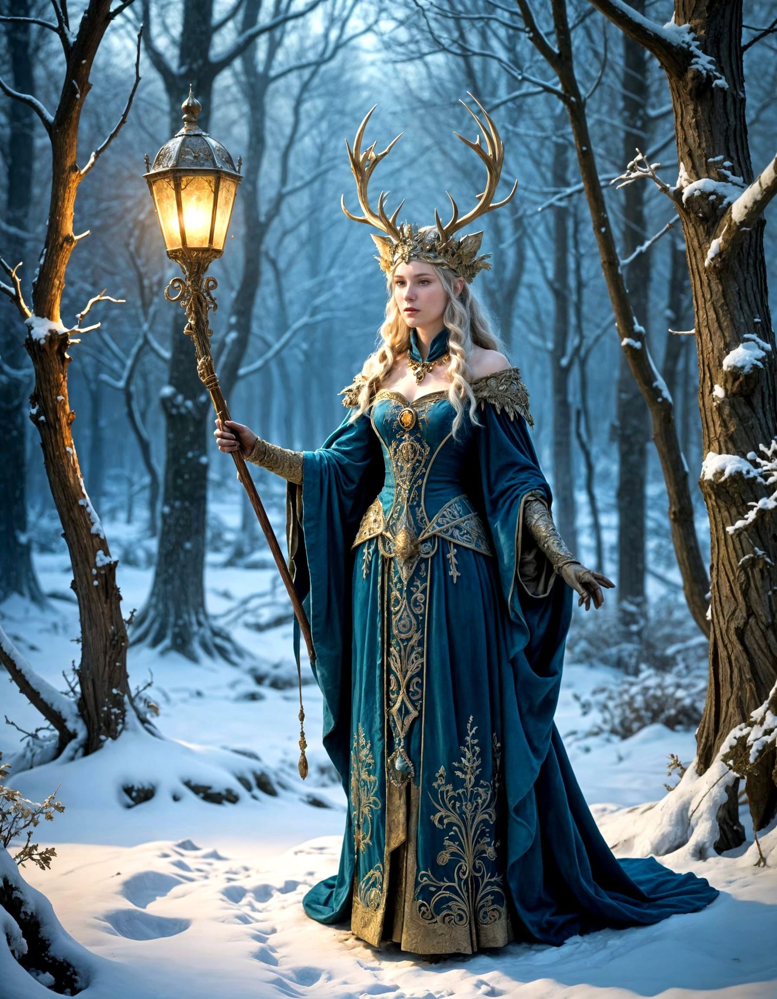 Enchanted Winter Queen in Art Nouveau Style