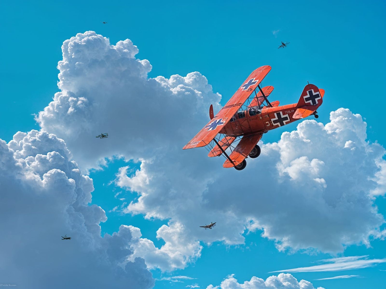WWI Fokker Triplane Soars Through Cumulus