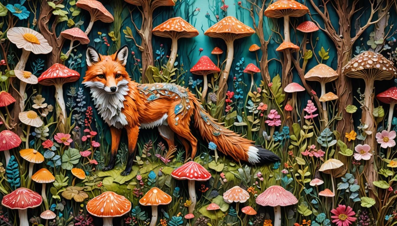 Surreal Embroidered Woodland Scene in Mixed Media