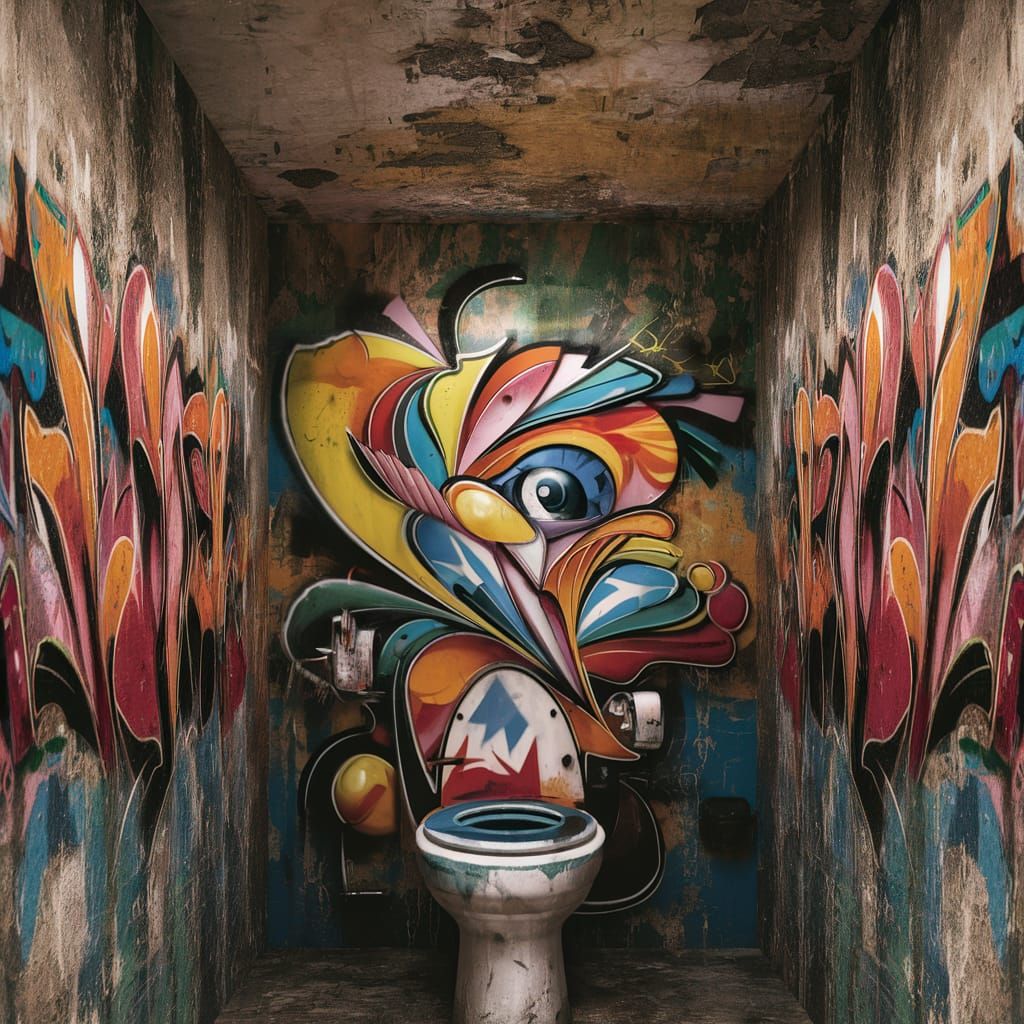 Graffiti Art in Abandoned Public Toilet