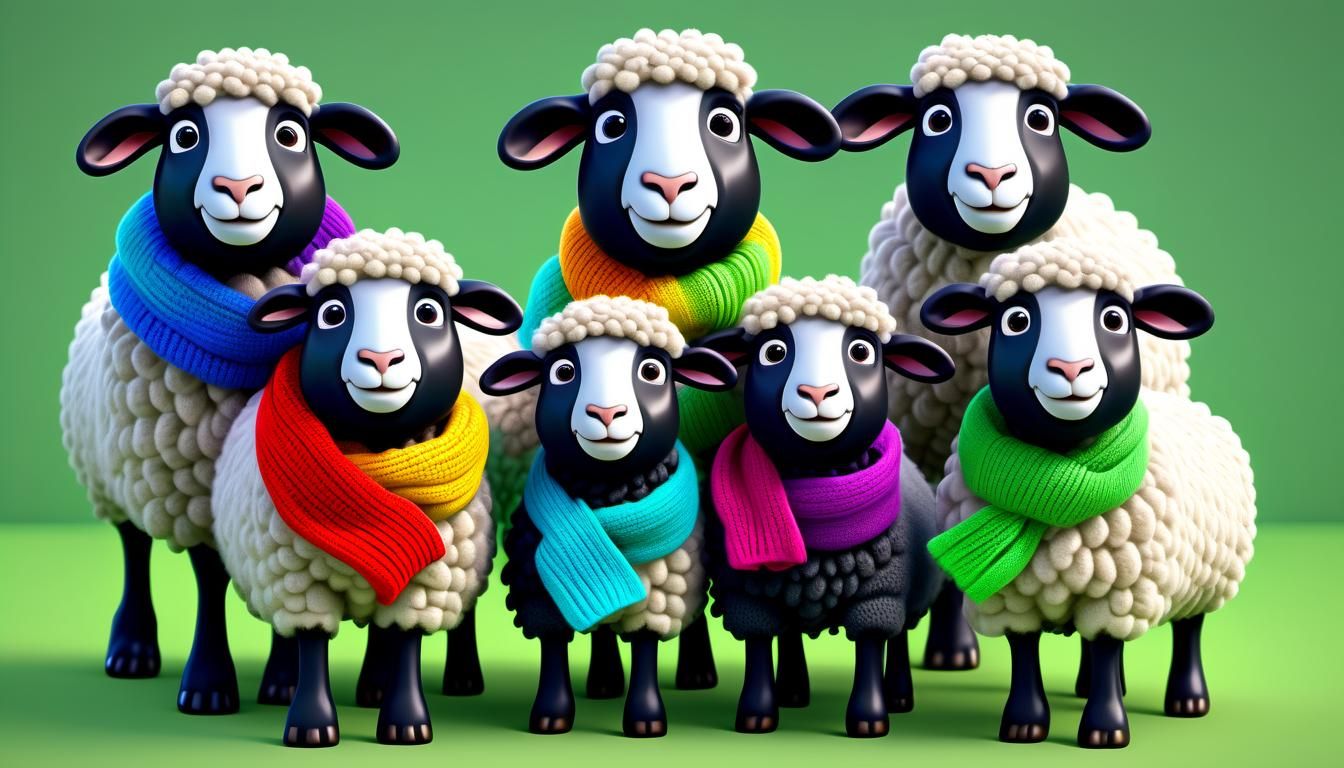 Happy Sheep Family in Pixar CGI Style