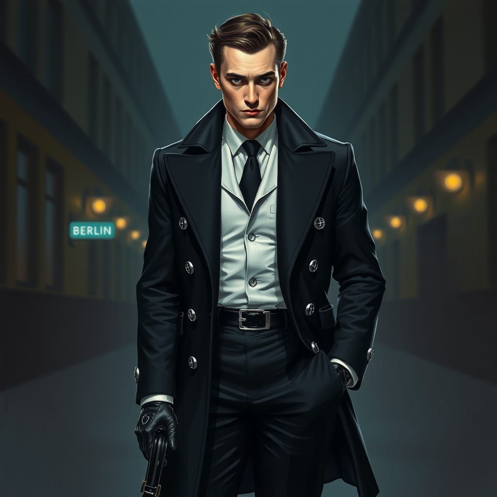 Brooding German Soldier in Stylized Noir Aesthetic