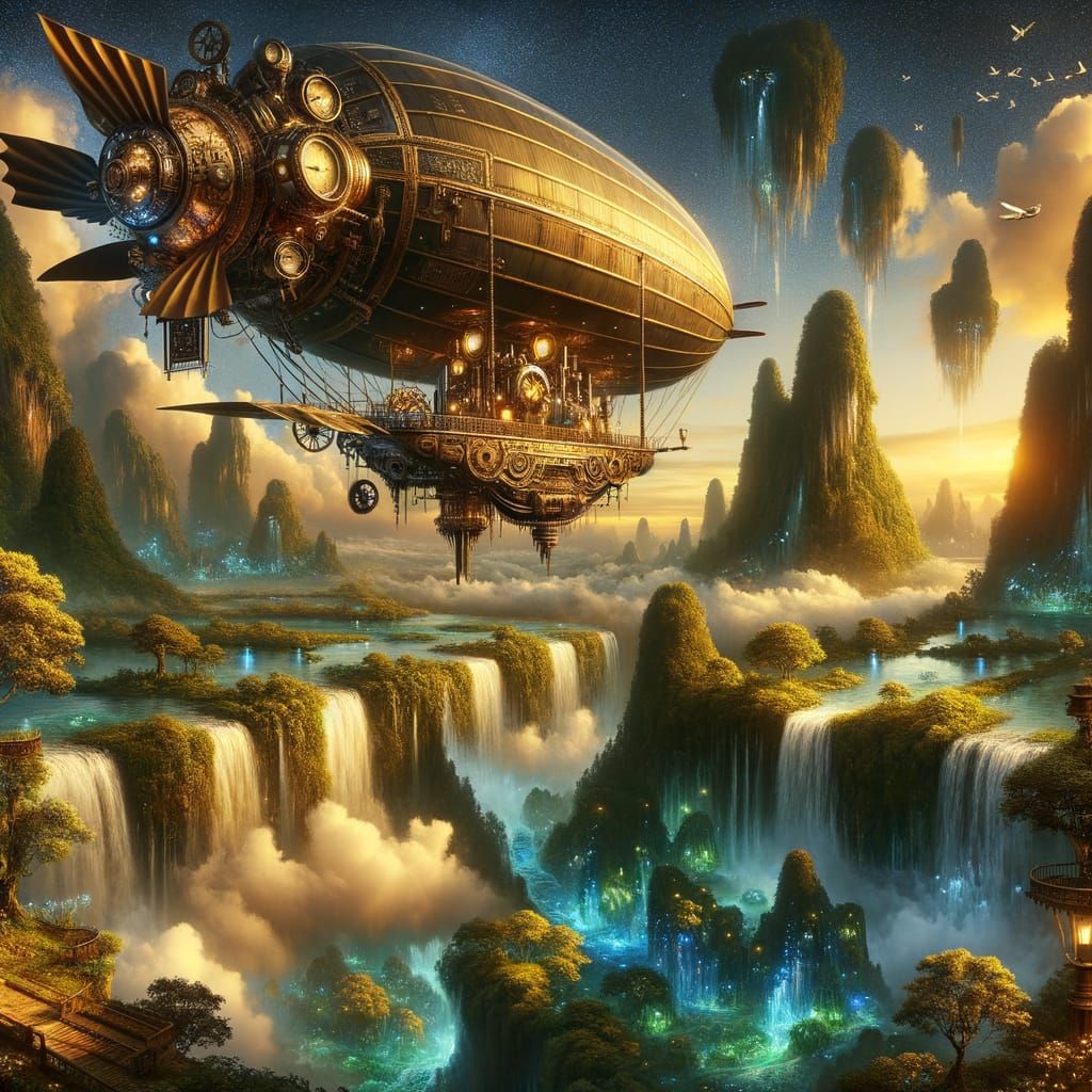 Steampunk Airship Adventure Amidst Floating Islands