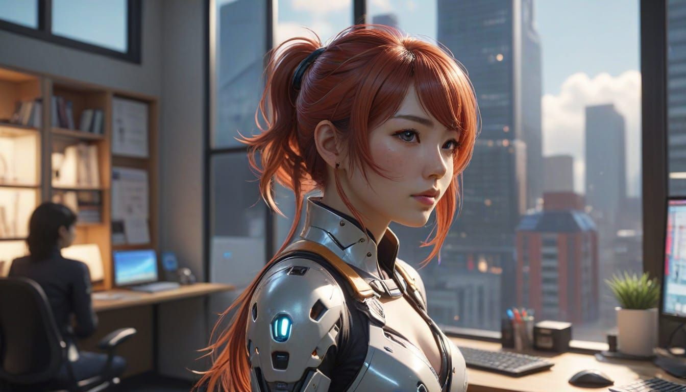 Korean Woman in Office, 3D Anime Art