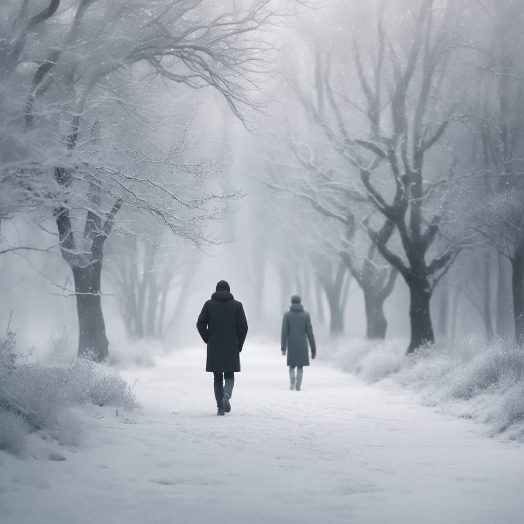 Surrealist Figure in Whiteout Weather, Oil Painting