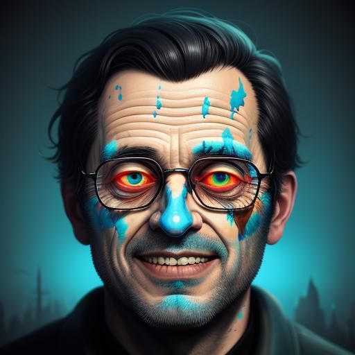 Fractal Faced Man: Surreal Digital Art Portrait