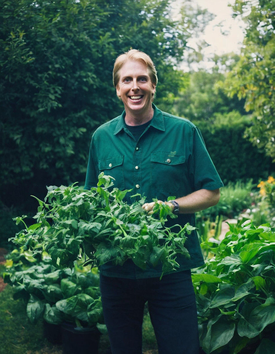 Ethereal Farmer in a Vibrant Garden Scene