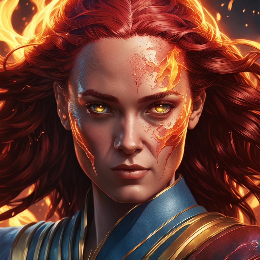 Dark Phoenix Portrait in Hyperdetailed Art Style