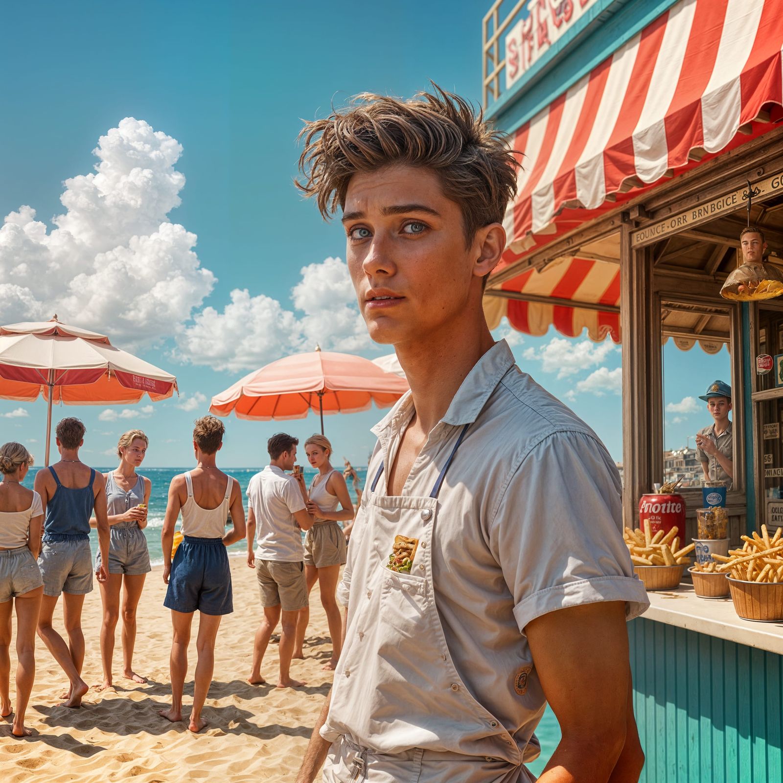 1950s Seaside Burger Joint with Handsome Server