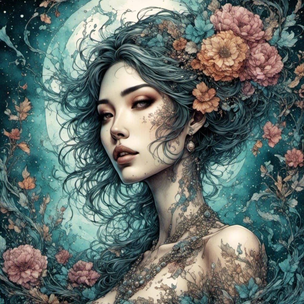 Moody Ink Portrait of Asian Android