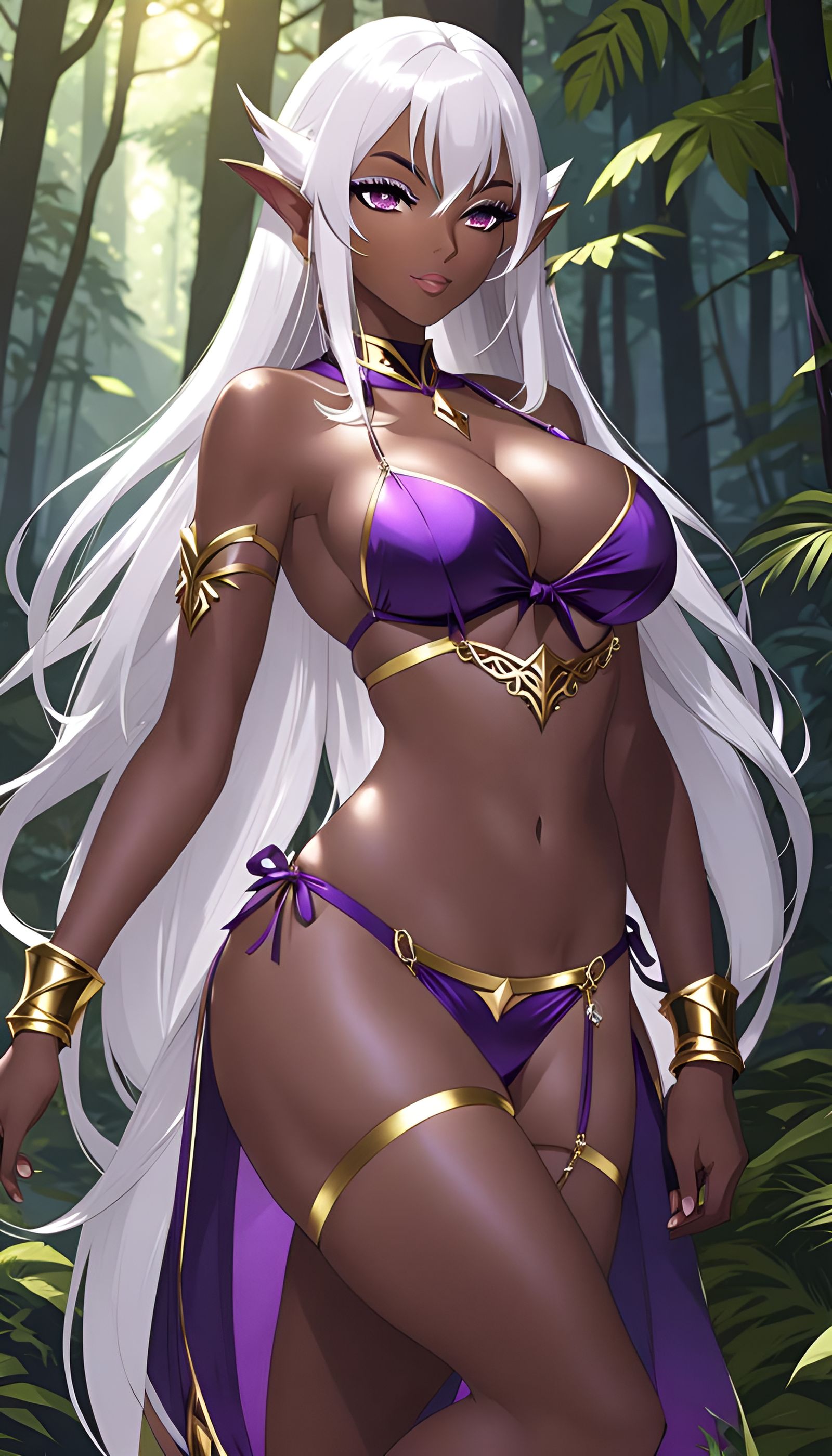 Anime Elf Maiden in Dark Forest