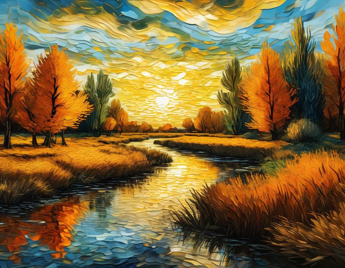 Van Gogh Style Sunset Oil Painting