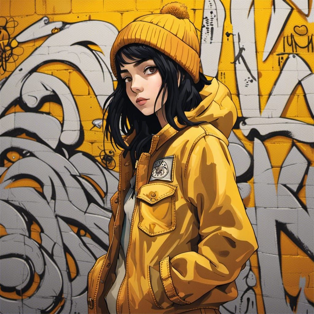 Girl in Overalls Portrait with Heart Graffiti