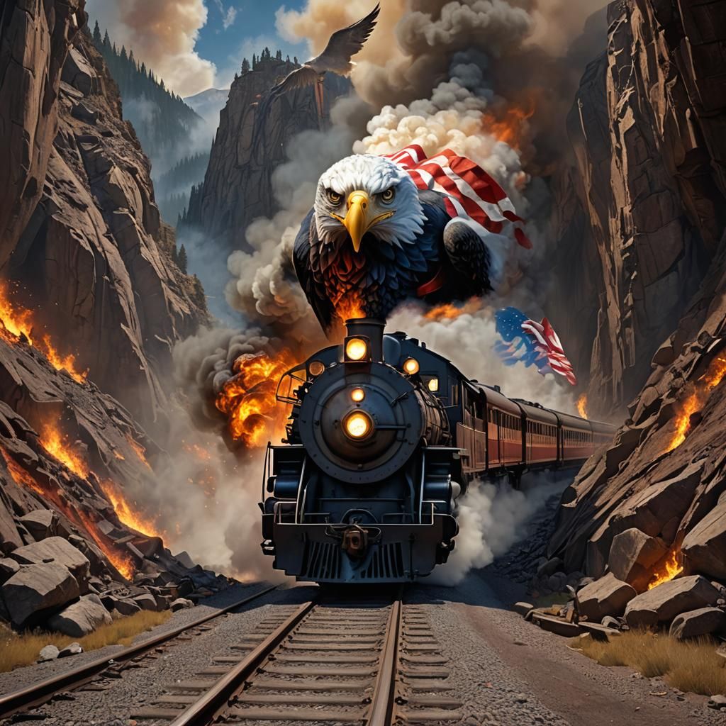 American Flag Steam Engine Emerges in Flames