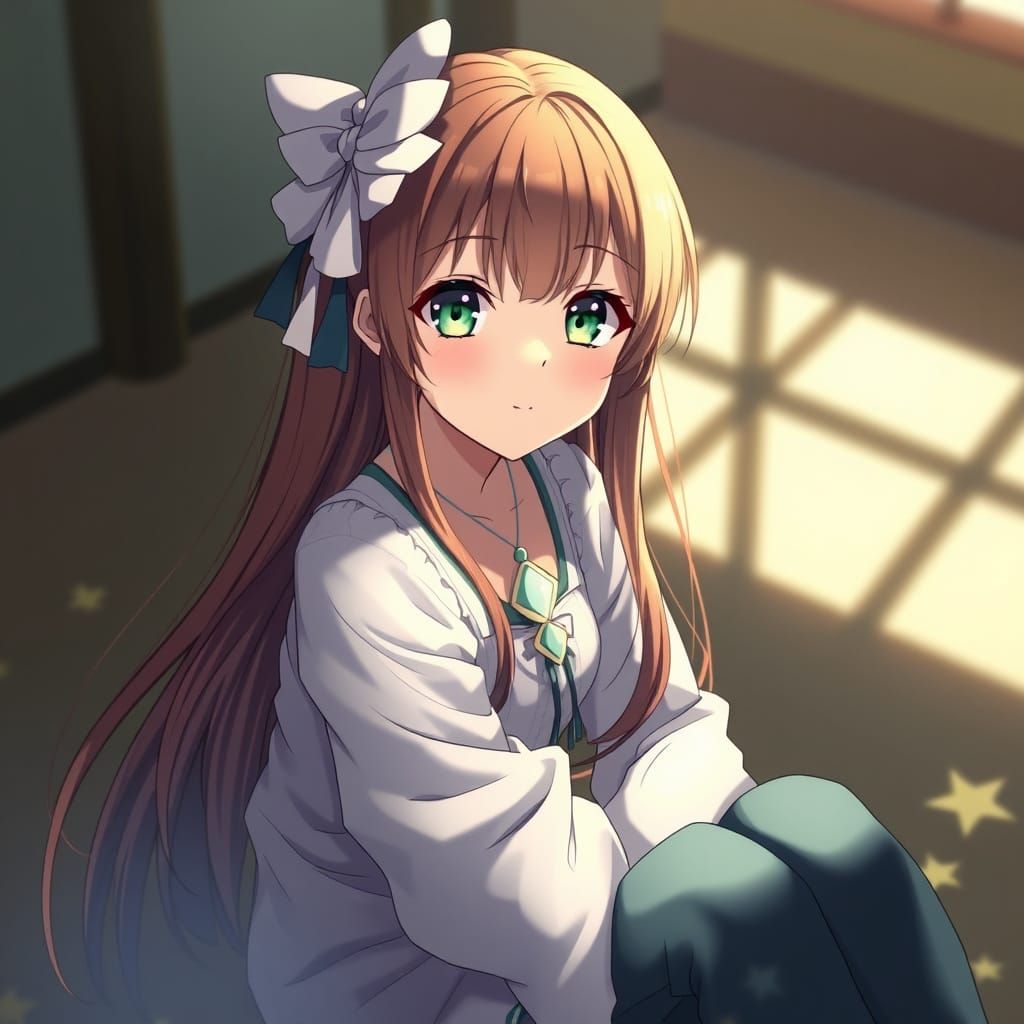 Anime Girl in Ghibli Style with Hazel Hair