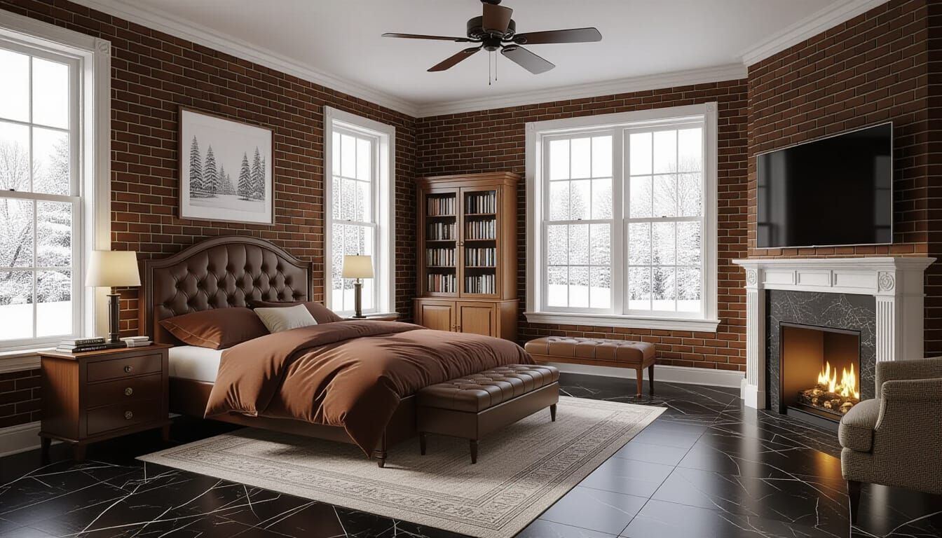 Victorian Bedroom with Snowy View