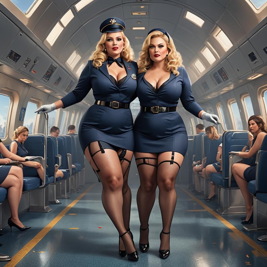 Curvy Flight Attendant in Detailed Digital Art