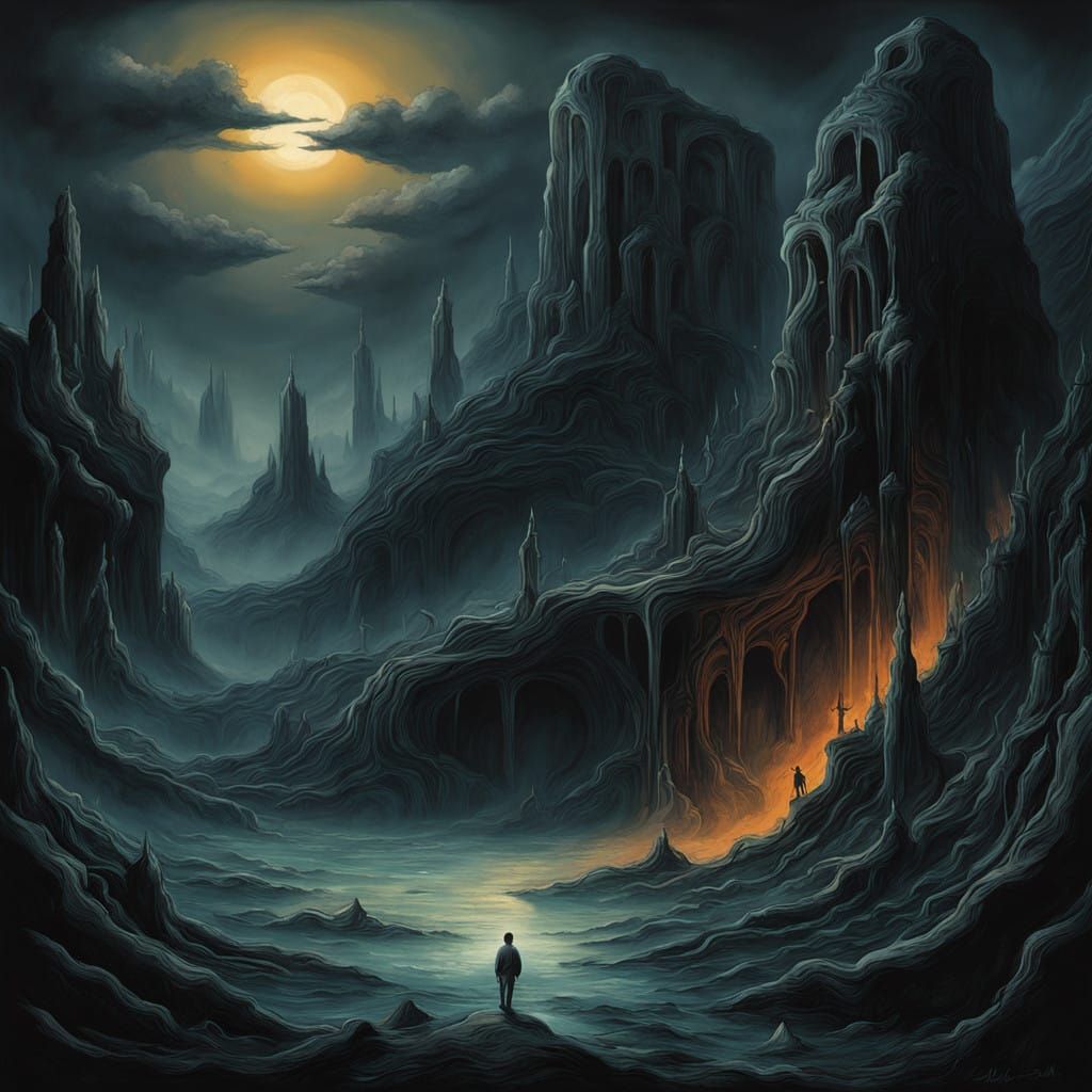 Surreal Alien Landscape with Molten Stone