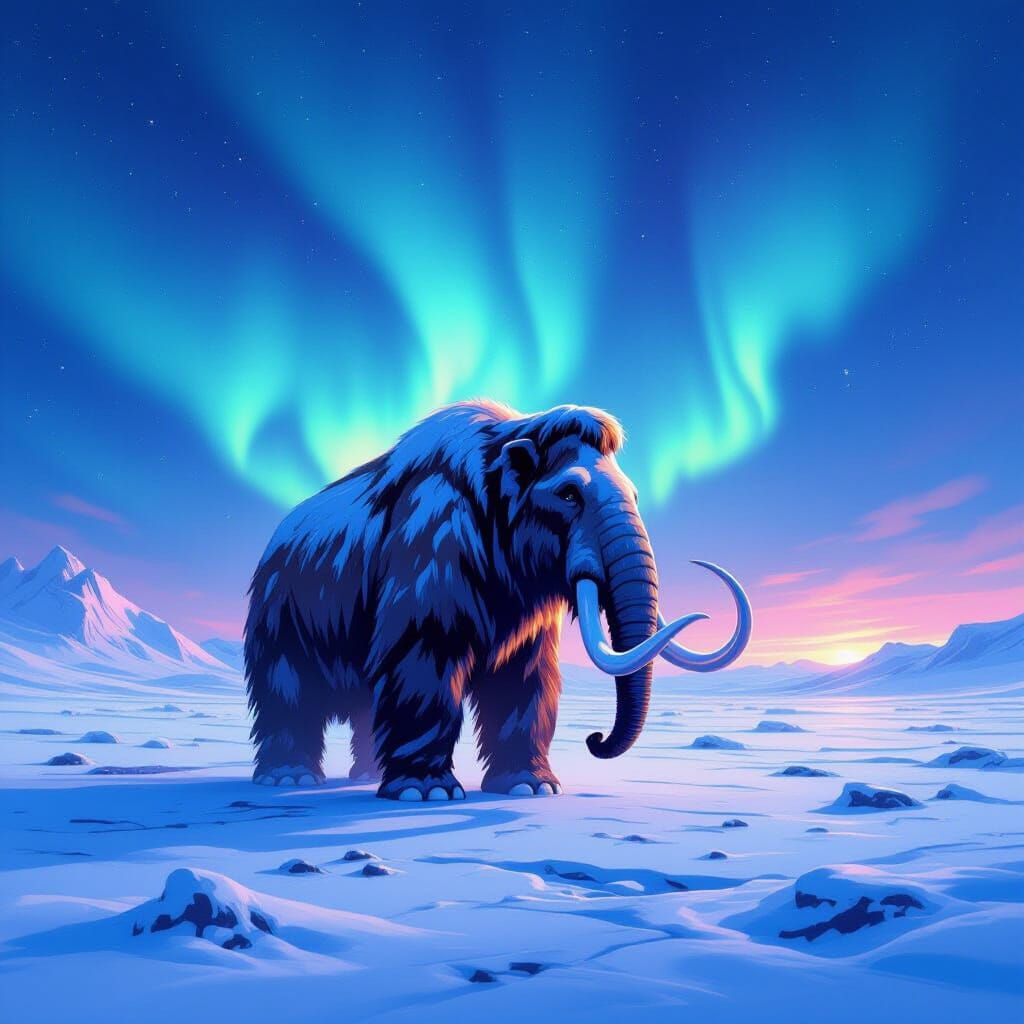 Woolly Mammoth in Icy Landscape, Airbrush Style