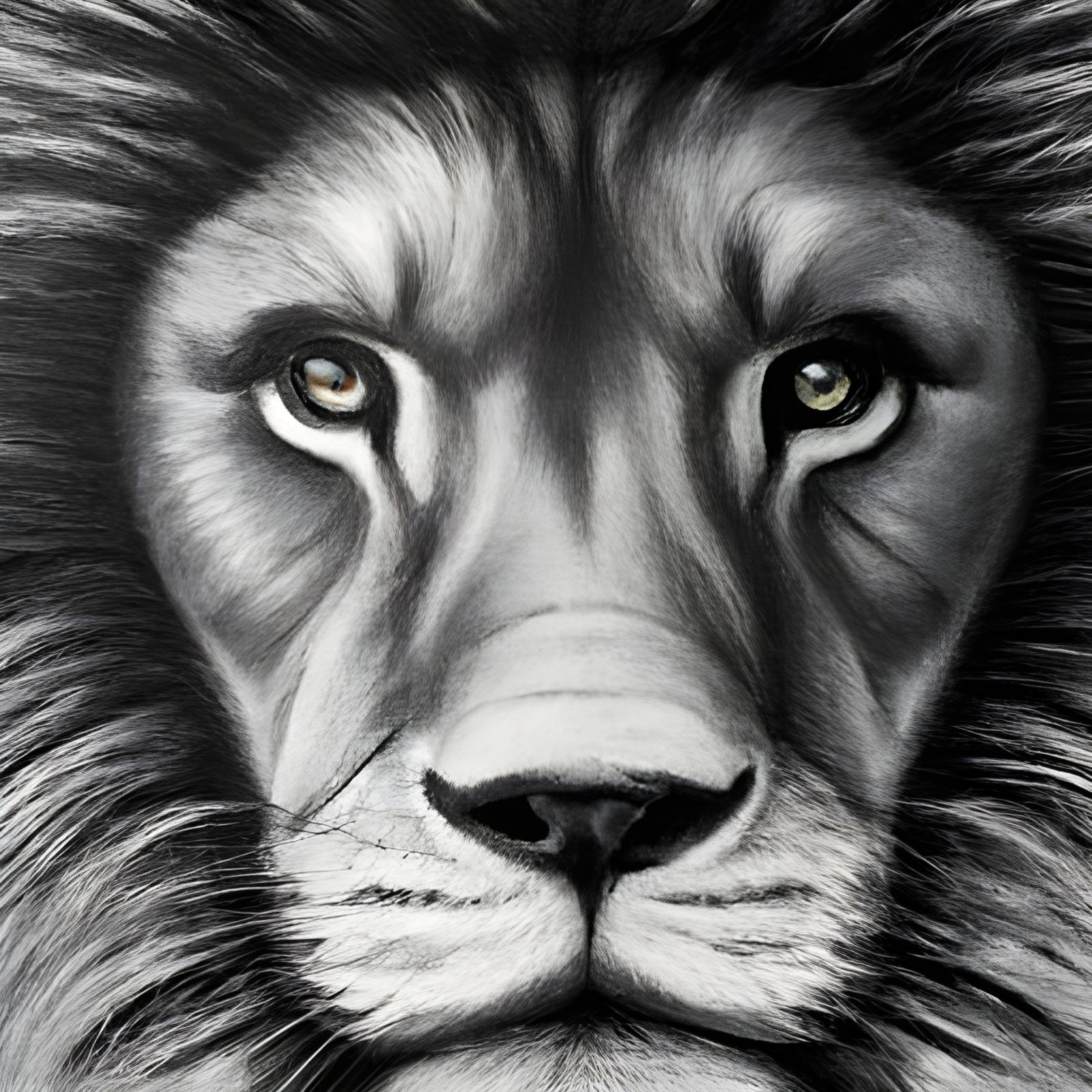 Hyperdetailed Charcoal Drawing of a Lion's Head