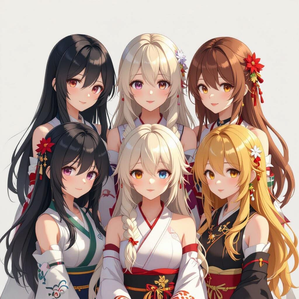 Diverse Anime Girls in Detailed 3D Art Style