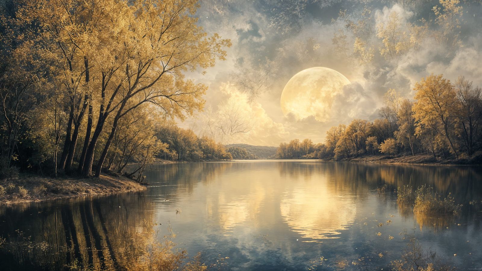 Still Lake Reflections at Silver Twilight