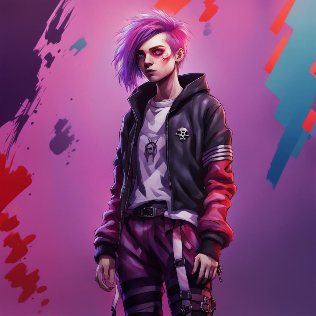 Violet-Haired Girl in Crimson Jacket: Concept Art