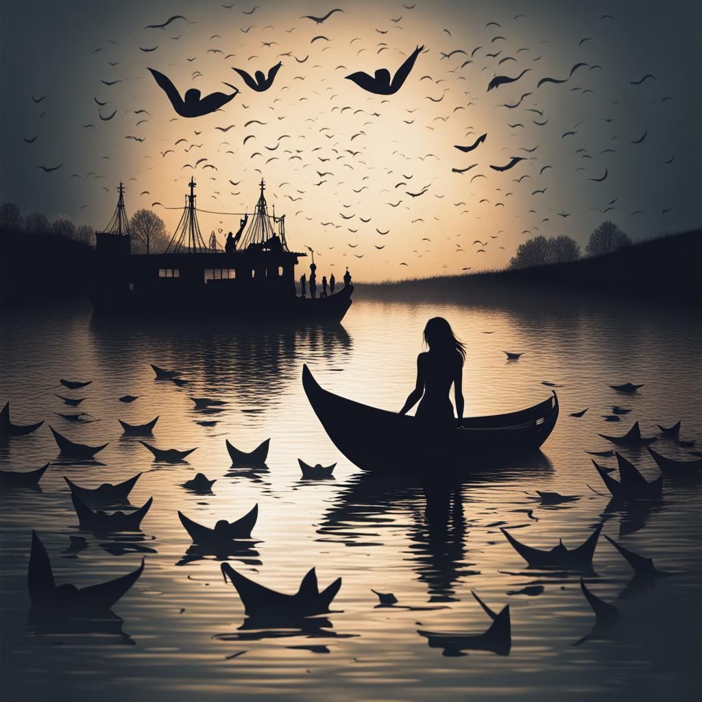 Solitary Woman Silhouetted on a Sea of Dreams