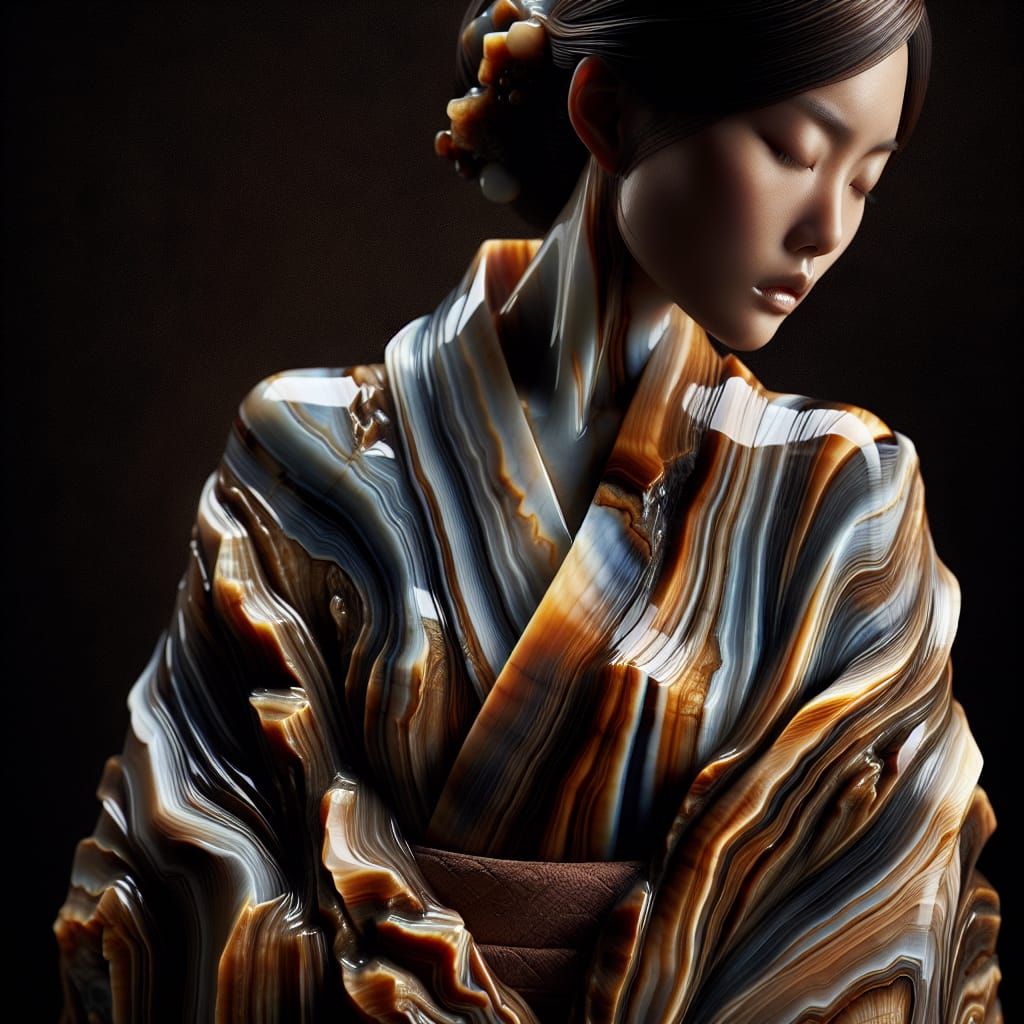 Woman in Tiger's Eye Kimono: Gemstone Fashion