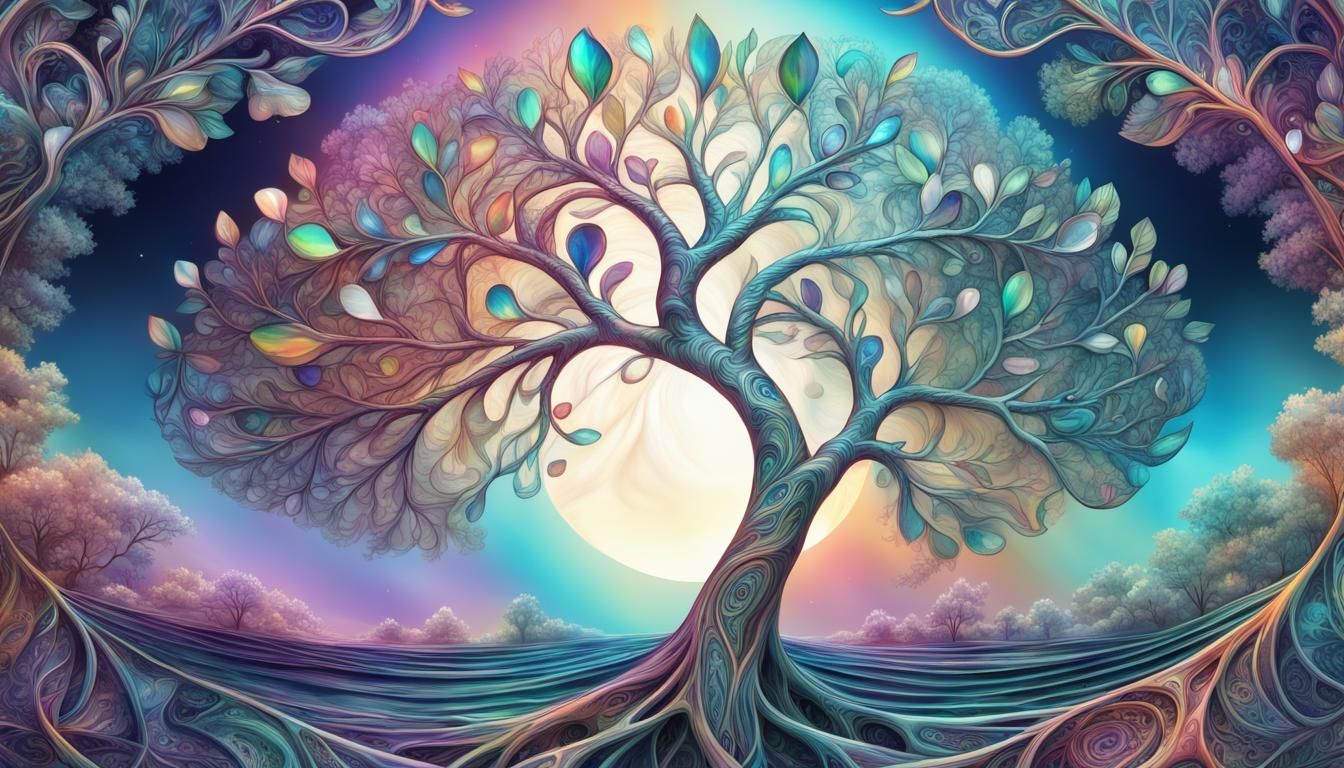 iridescent tree of life, mother of pearl, moments in time, i...