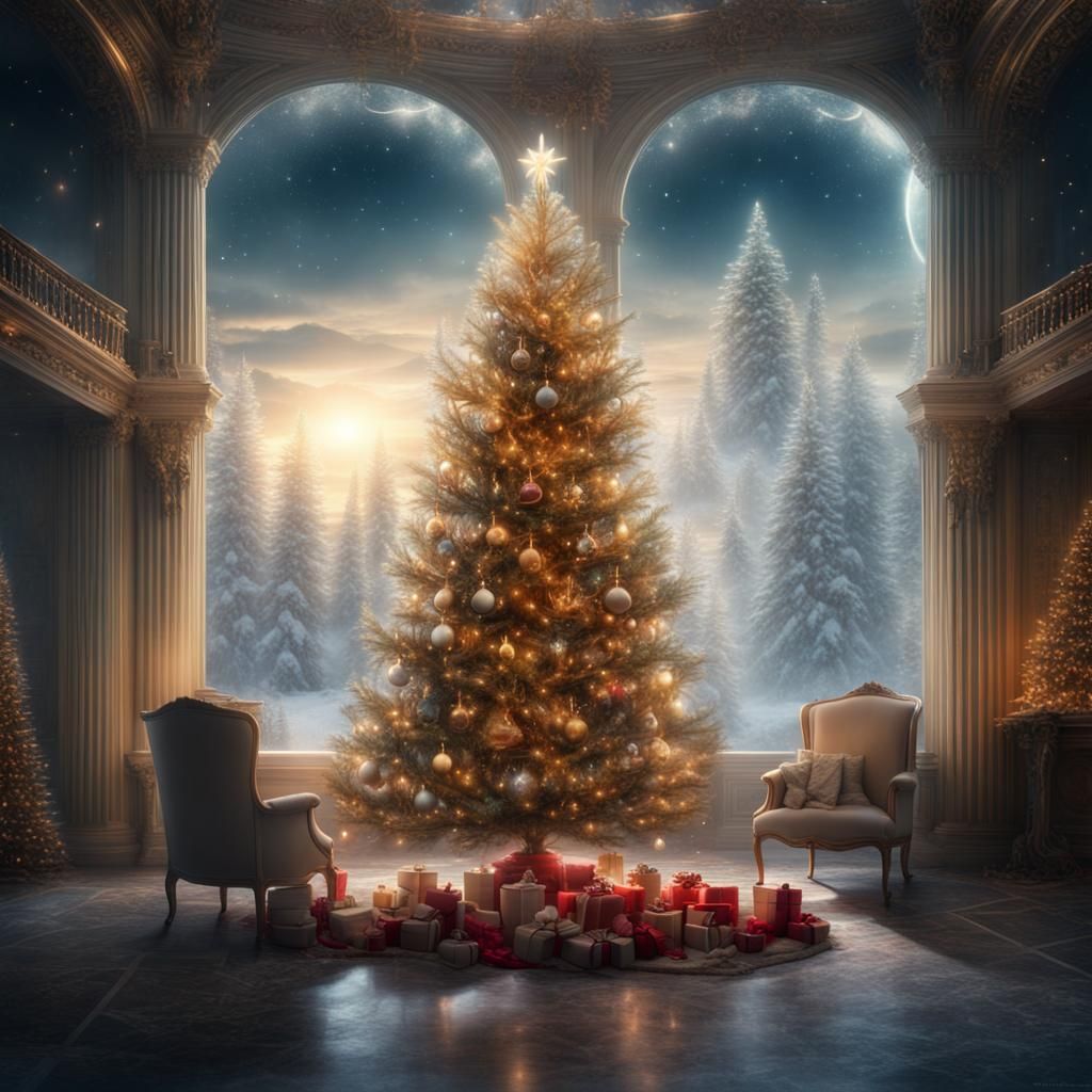 Christmas Tree in Heaven: Epic Digital Painting