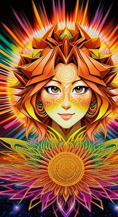 Anime Realism Portrait in Vibrant Color, Lady with Origami Z...