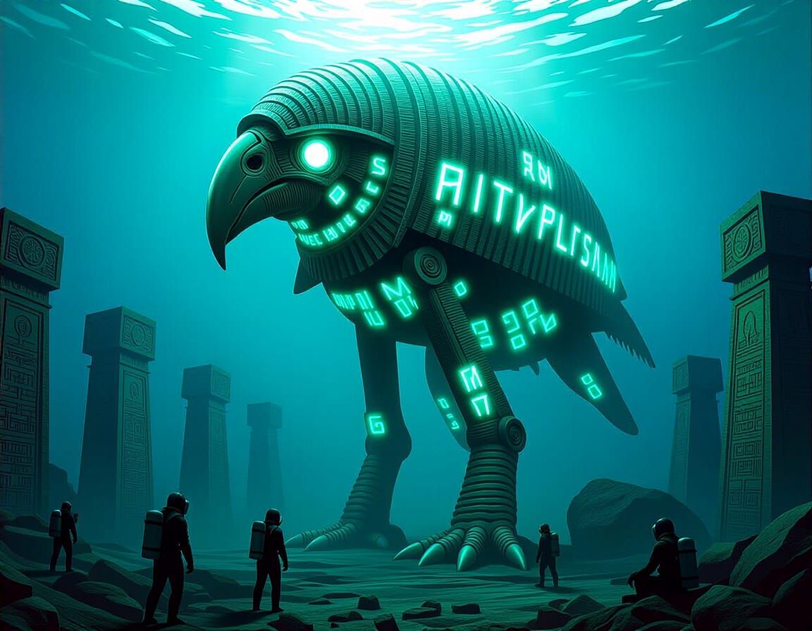 Fusion Creature Guards Sunken Temple in Giger Style