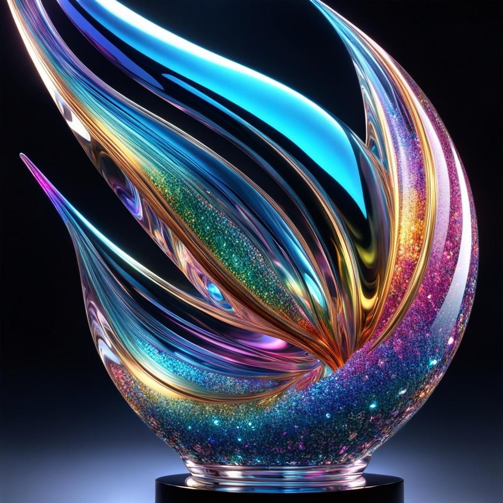 Glittering Fractal Glass Sculpture in 3D