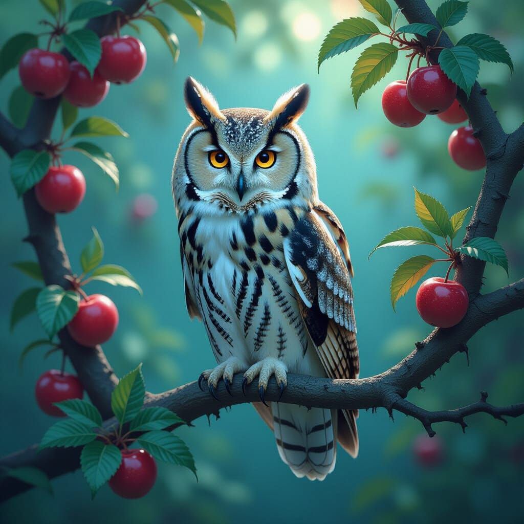 Luminescent Owl in Crystal Grove, Art Nouveau Style