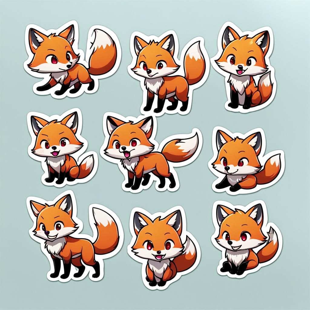 Fox Stickers Sheet in Anime Style